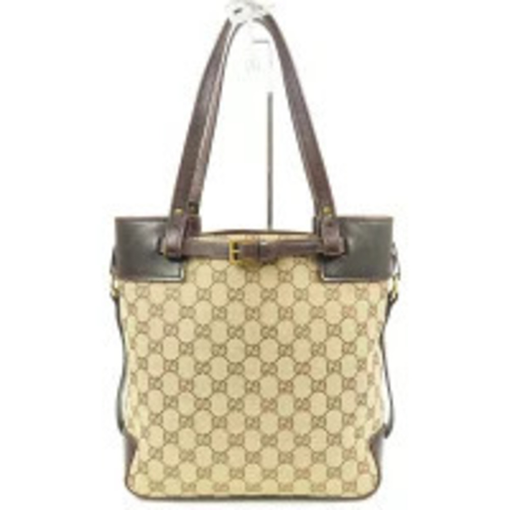 Gucci Brown Shoulder Handbag Bag Canvas GG Tote Leather Brown